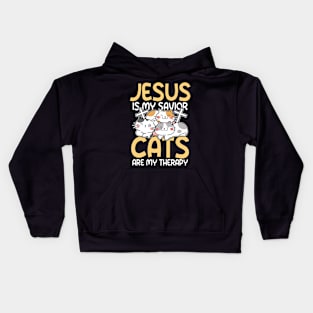 Jesus is My Savior Cats are My Therapy Kids Hoodie